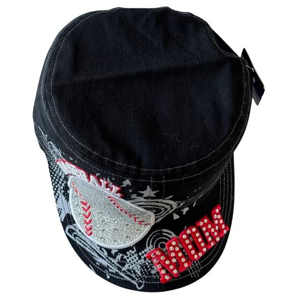 Premium Hat Cap Womens One Size‎ Black Red Baseball Mom Embroidery Rhinestone - Picture 2 of 9